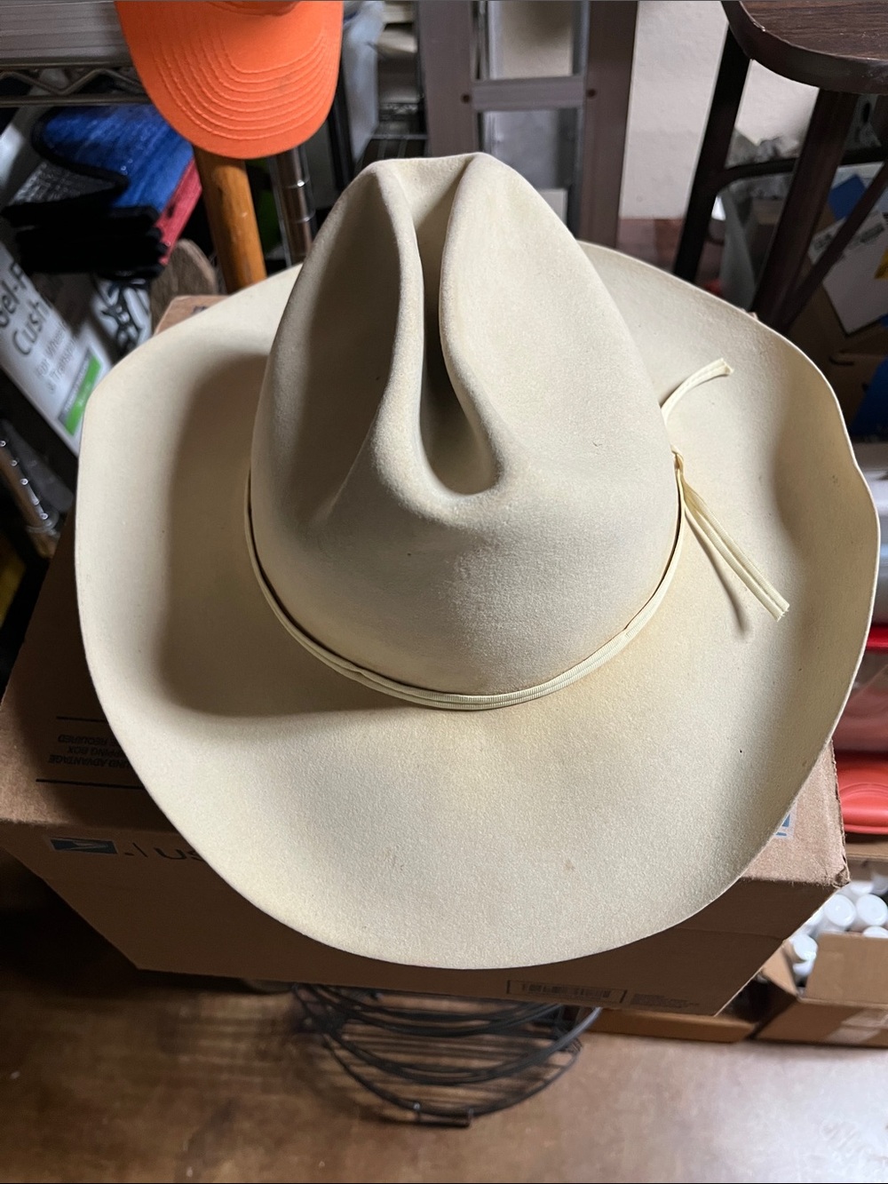 Cream felt Western Cowboy Hat with Simple Band best for decor use! Make offer!
